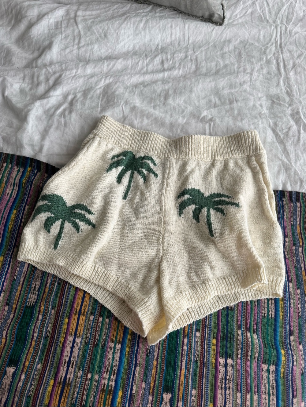 Show Me Your MuMu Cream Palm-Print High Waist Knit Shorts